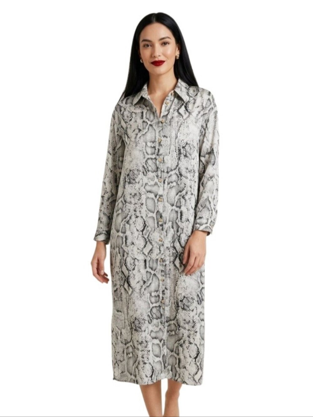 Zara Snakeskin Print Satin-Effect Midi Shirt Button- Down Dress Size S NEW